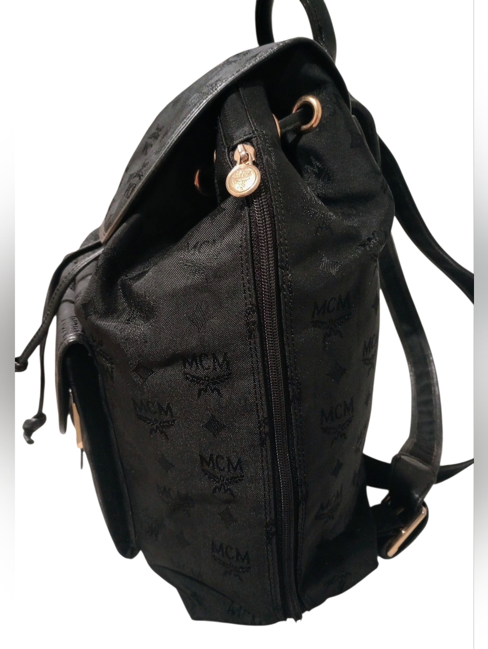 MCM Black Visetos Nylon Drawstring Backpack - Picture 4 of 16